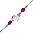 Mahi Rhosium Plated Meennakari Work Enamel Baby Unicorn Shaped Raki for Chota Bhai (RA1100734R)