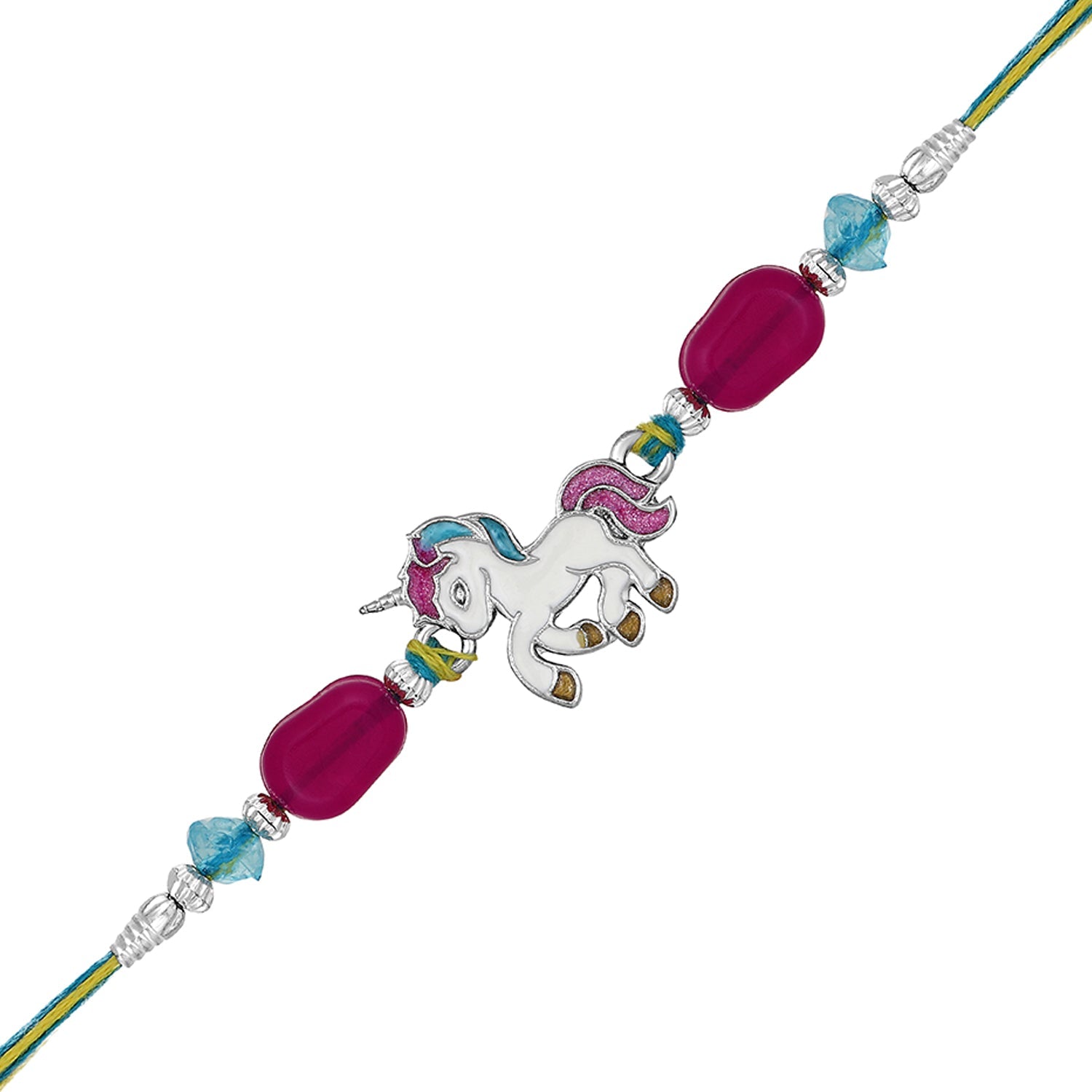 Mahi Rhosium Plated Meennakari Work Enamel Baby Unicorn Shaped Raki for Chota Bhai (RA1100734R)