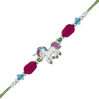 Mahi Rhosium Plated Meennakari Work Enamel Baby Unicorn Shaped Raki for Chota Bhai (RA1100734R)