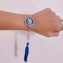 Mahi Blue Meena Work Enamel Lumba Rakhi for Bhabhi with Crystals Tassel (RAL1100673R)