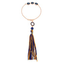 Mahi Water Drop Shape Monatana Blue Crystal Lumba Rakhi for Bhabhi with Tassel (RAL1100674Z)