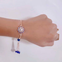 Mahi Blue Meena Work Enamel Floral Lumba Rakhi for Bhabhi (RAL1100678Z)