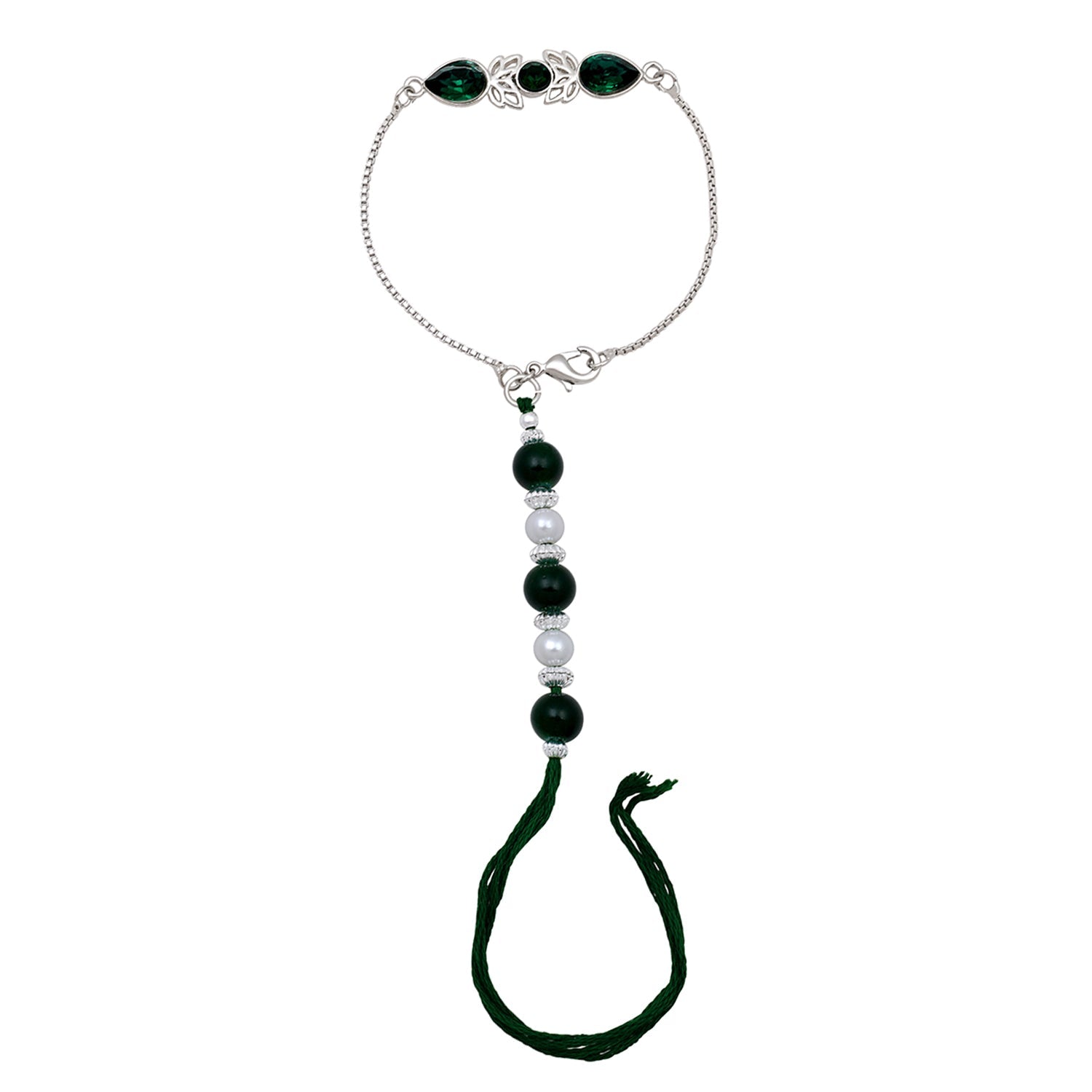 Mahi Rhodium Plated Green Crystal Lumba Rakhi for Bhabhi (RAL1100714RGre)