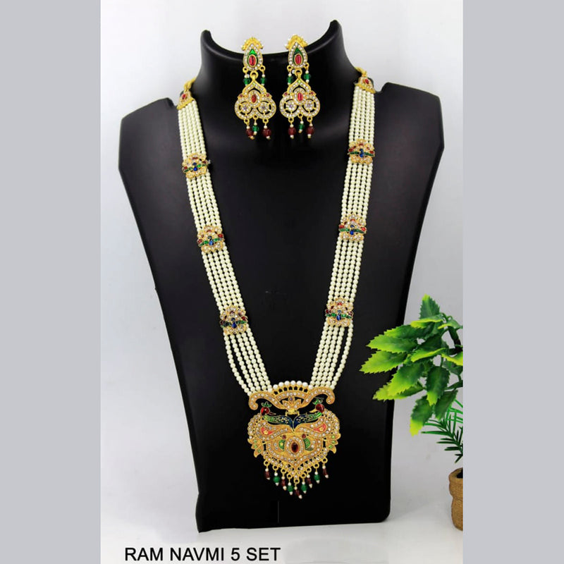 Radhe Creation Gold Plated Kundan & Meenakari Long Necklace Set