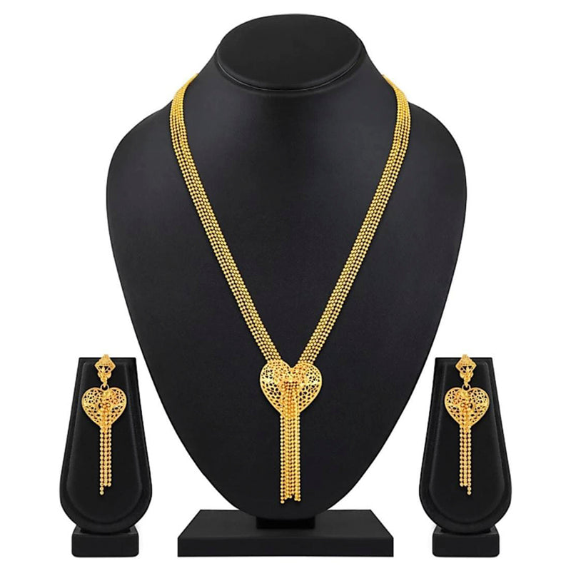 Radhe Creation Forming Gold Heart Shape Long Necklace Set
