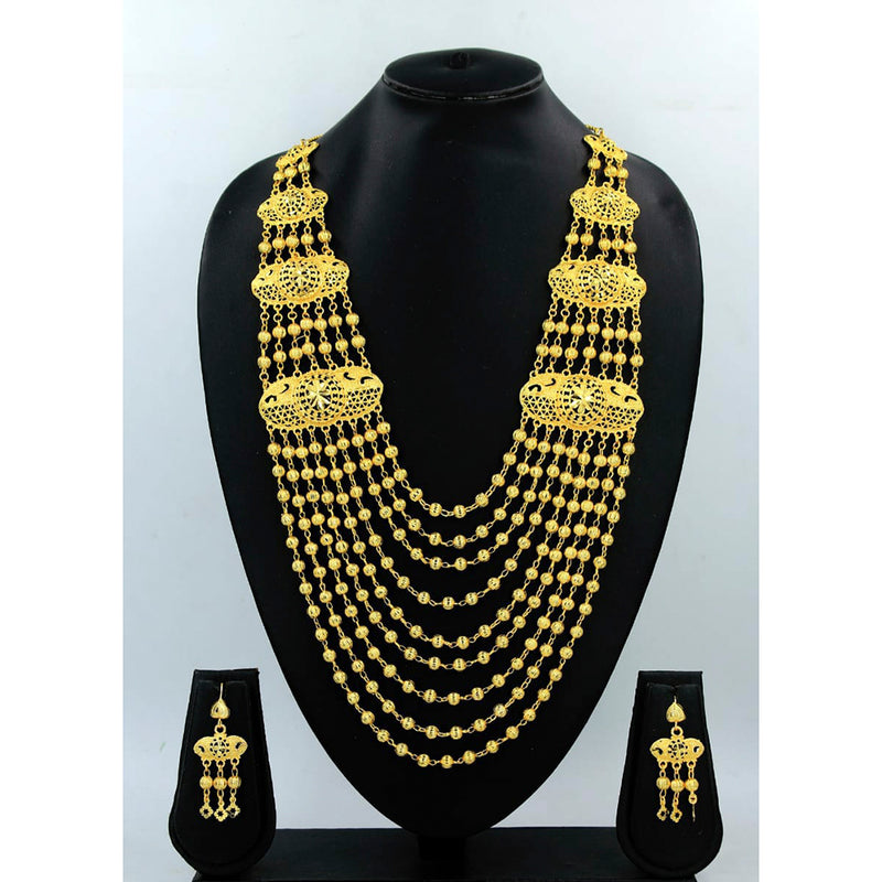 Radhe Creation Forming Gold Plated Multi Layer Long Necklace Set