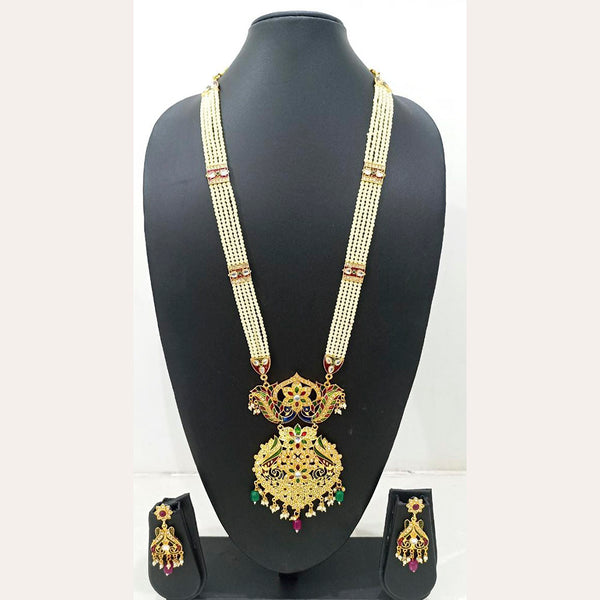 Radhe Creation Gold Plated Kundan Stone & Meenakari Long Necklace Set