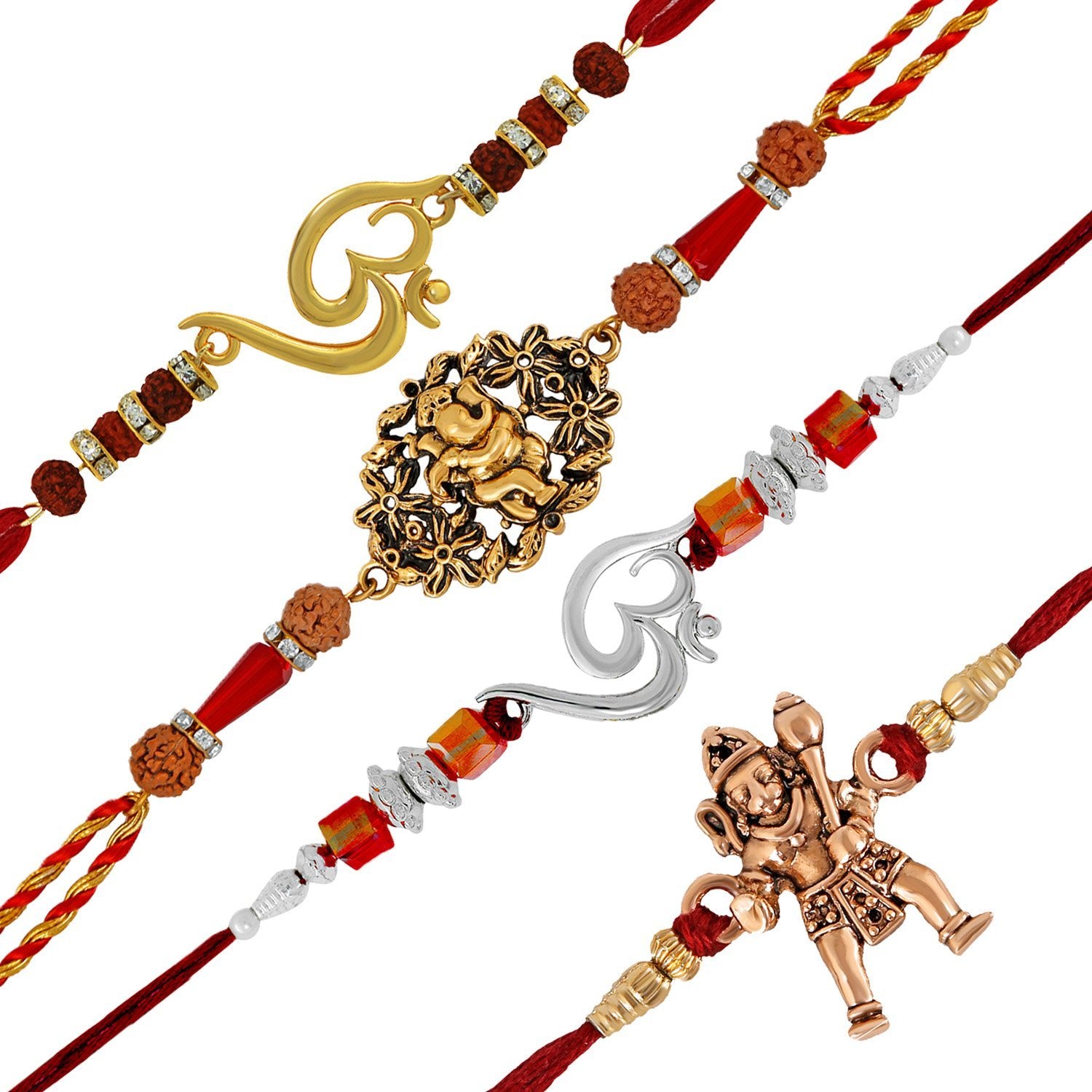 Mahi Combo of Om, Ganesha and Hanuman Rakhis with Crystals and Rudraksha for Adorable Brothers RCO1105121M