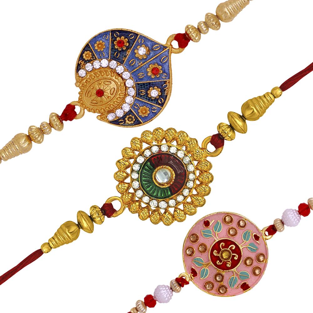 Mahi Combo of Designer Rakhi's with White Crystals for Bhaiya (RCO1105228G)
