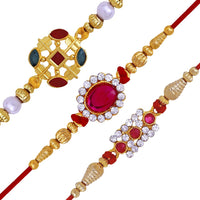 Mahi Combo of 3 Designer  Multicolor Crystals Rakhi's for Brother (RCO1105251G)