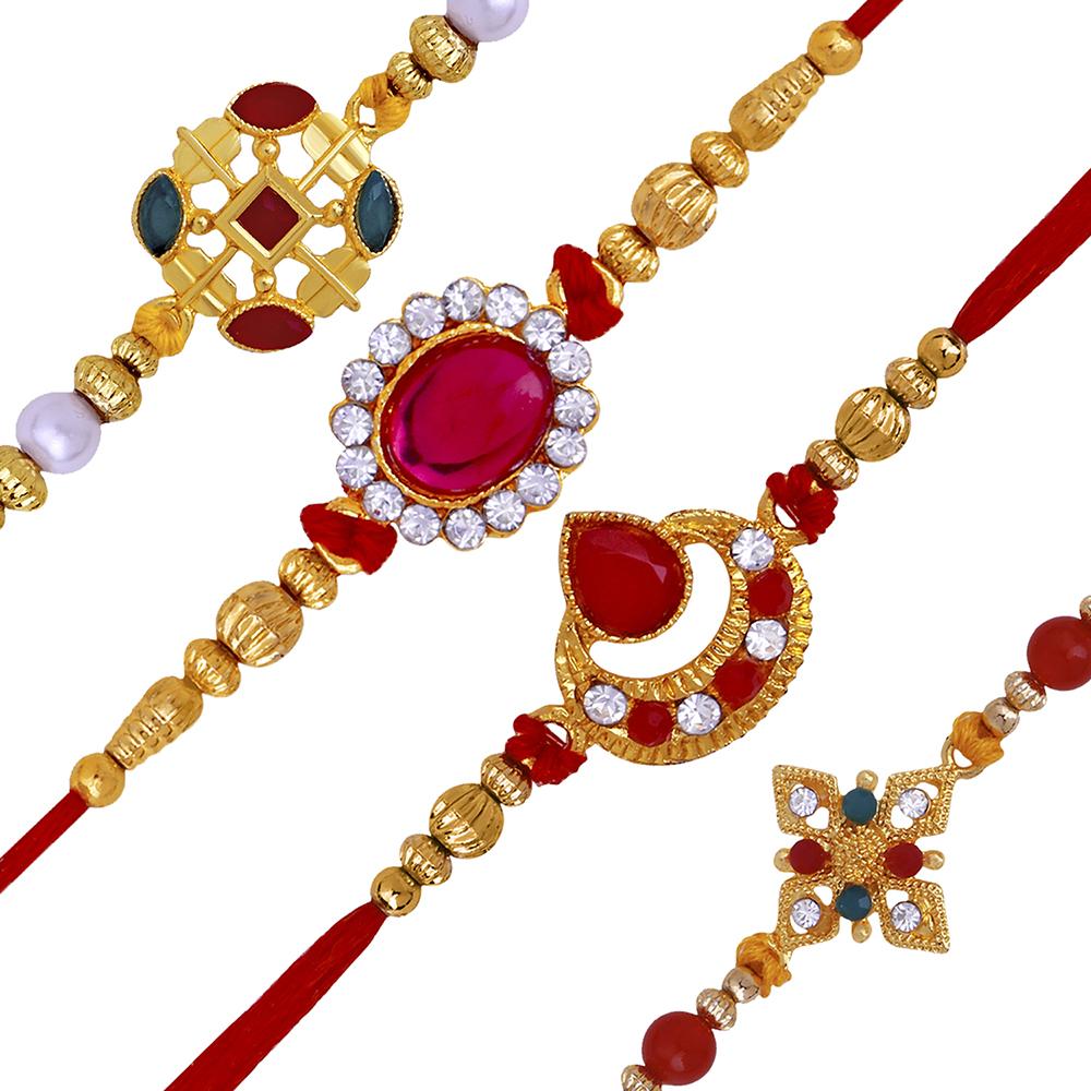 Mahi Combo of 4 Designer  Multicolor Crystals Rakhi's for Brother (RCO1105253G)