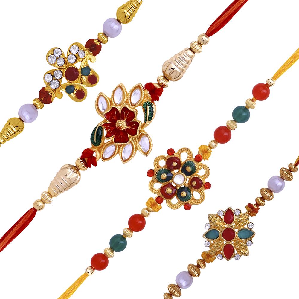 Mahi Combo of 4 Designer  Multicolor Crystals Rakhi's for Brother (RCO1105255G)