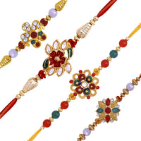 Mahi Combo of 4 Designer  Multicolor Crystals Rakhi's for Brother (RCO1105255G)