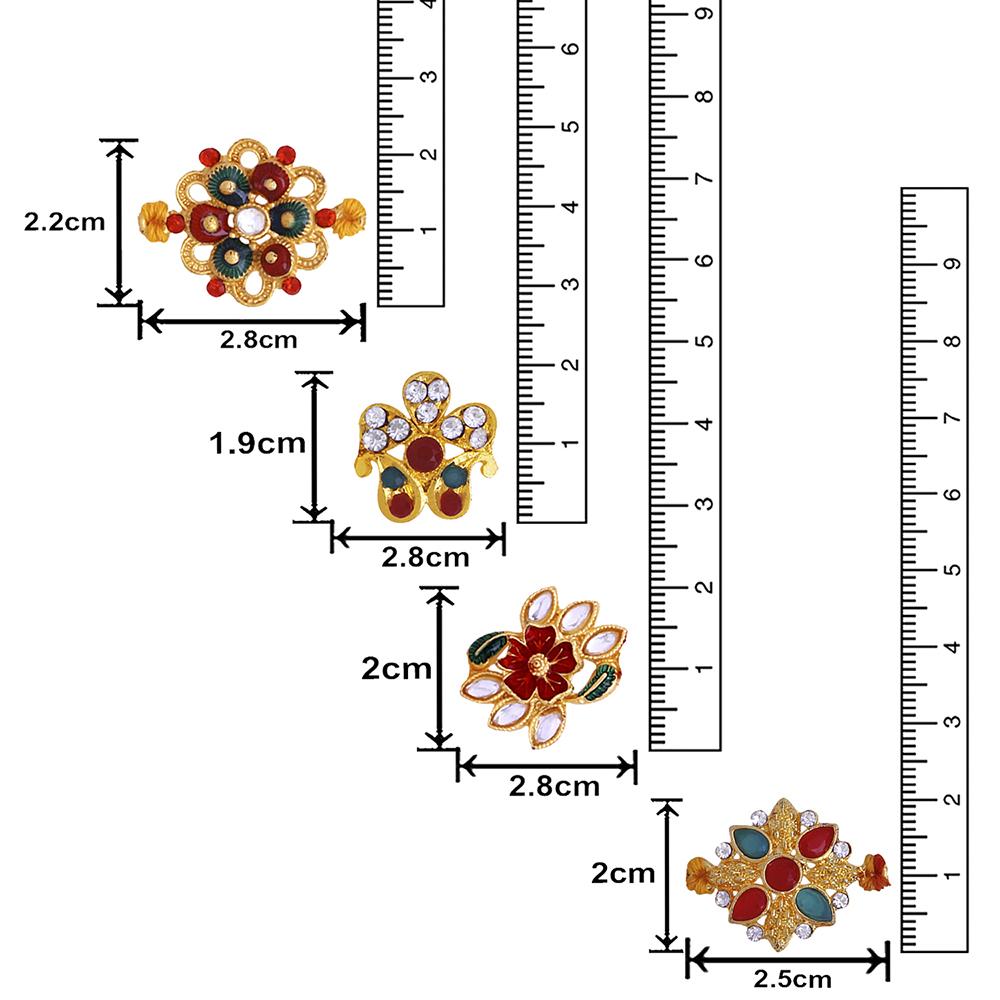 Mahi Combo of 4 Designer  Multicolor Crystals Rakhi's for Brother (RCO1105255G)