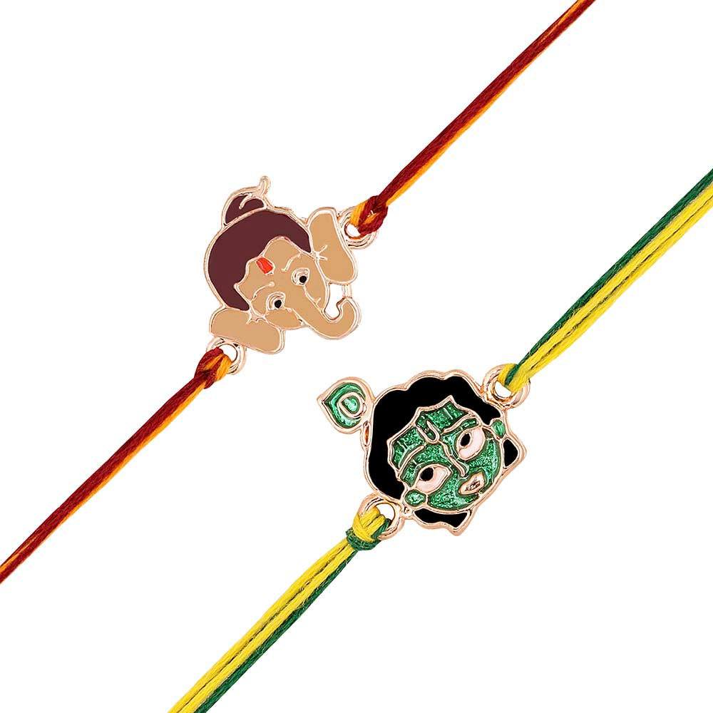 Mahi Combo of Bal Hanuman Bal Ganesh and Bal Krishna Kids Rakhi with Meena Work (RCO1105324Z)