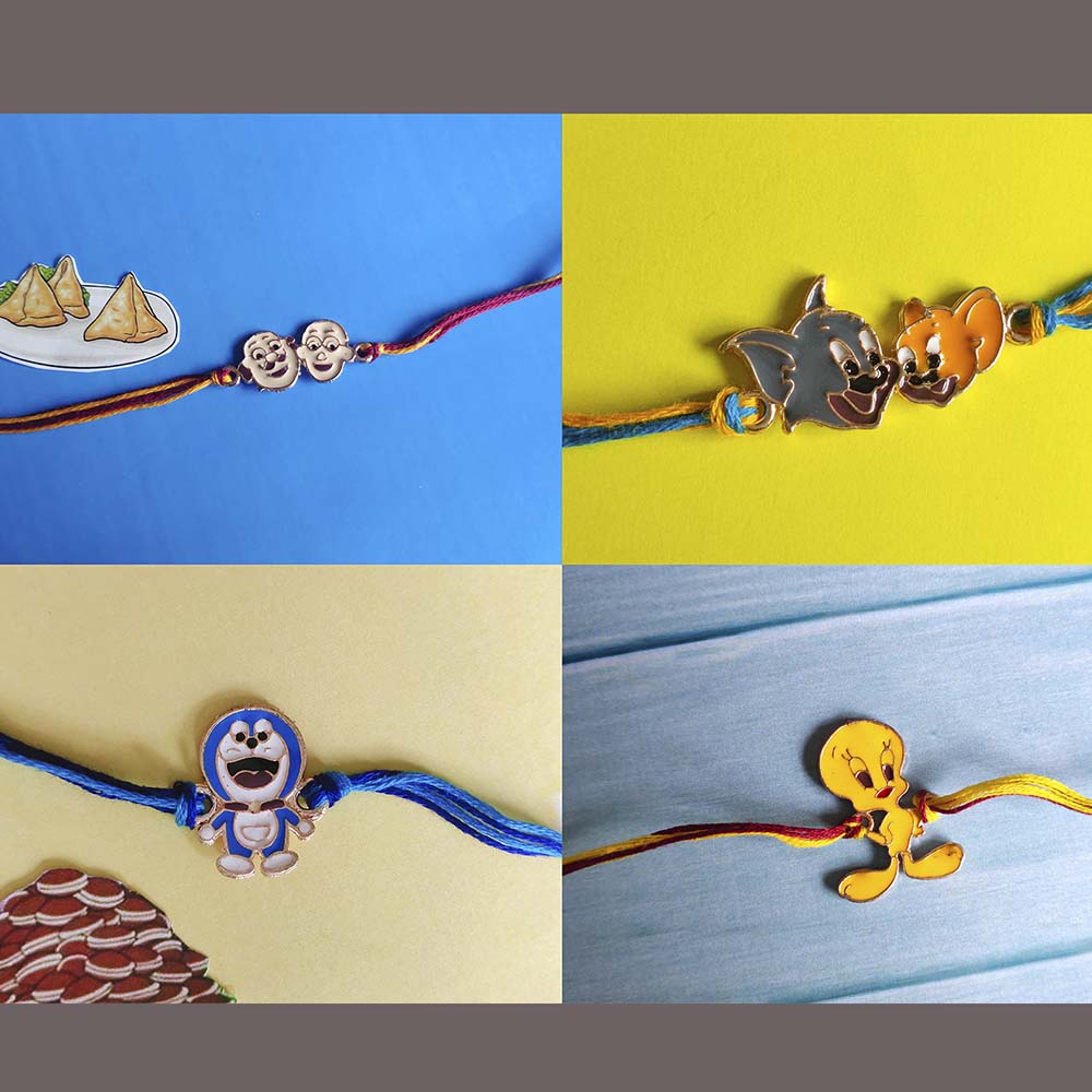 Mahi Combo of 4 Popular Trendy Cartoon Colorful Kids Rakhi with Meena Work (RCO1105325Z)