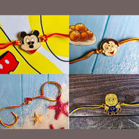 Mahi Combo of 4 Popular Trendy Multicolor Cartoon Kids Rakhi with Meena Work (RCO1105326Z)