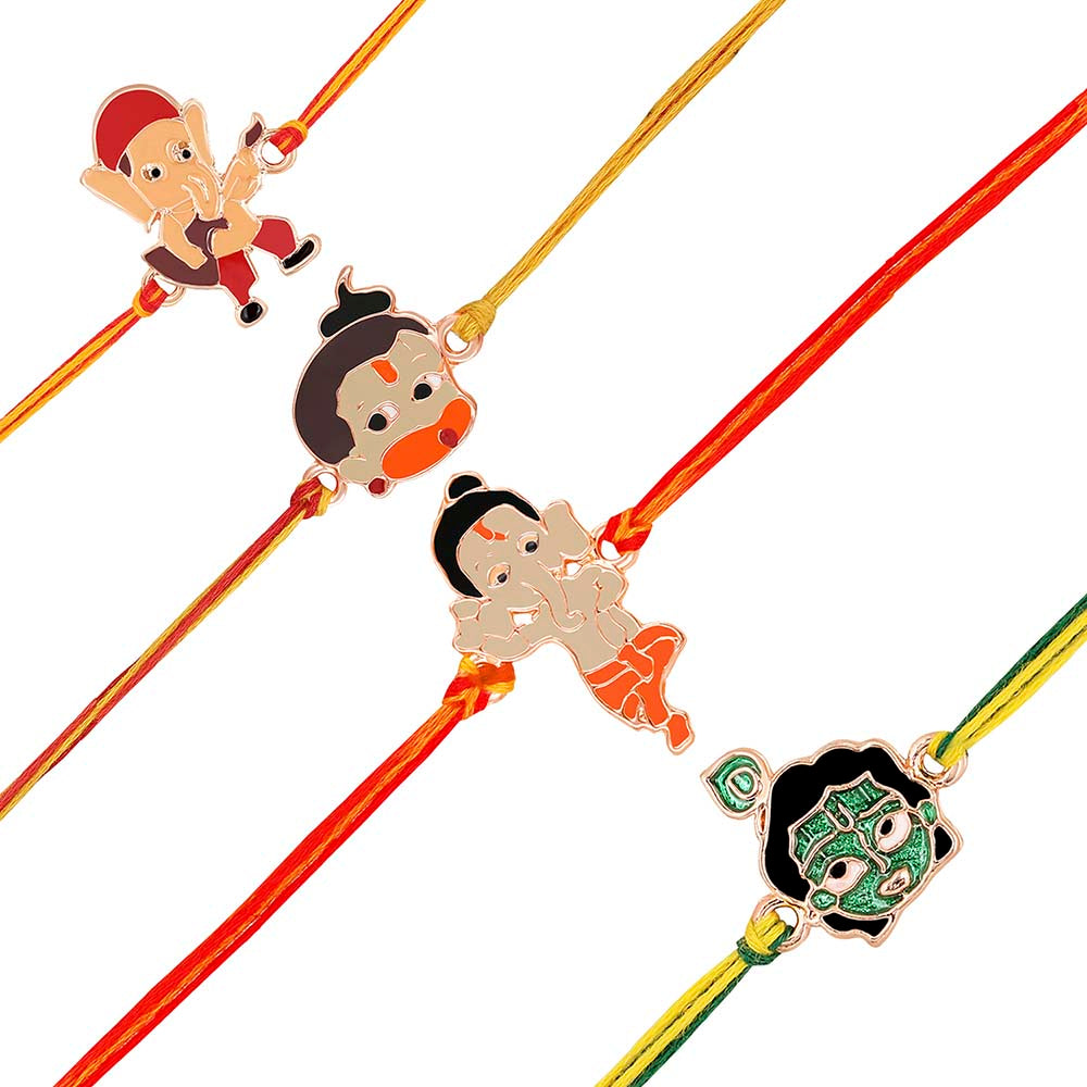 Mahi Combo of Bal Hanuman Bal Ganesh and Bal Krishna Kids Rakhi with Meena Work (RCO1105327Z)