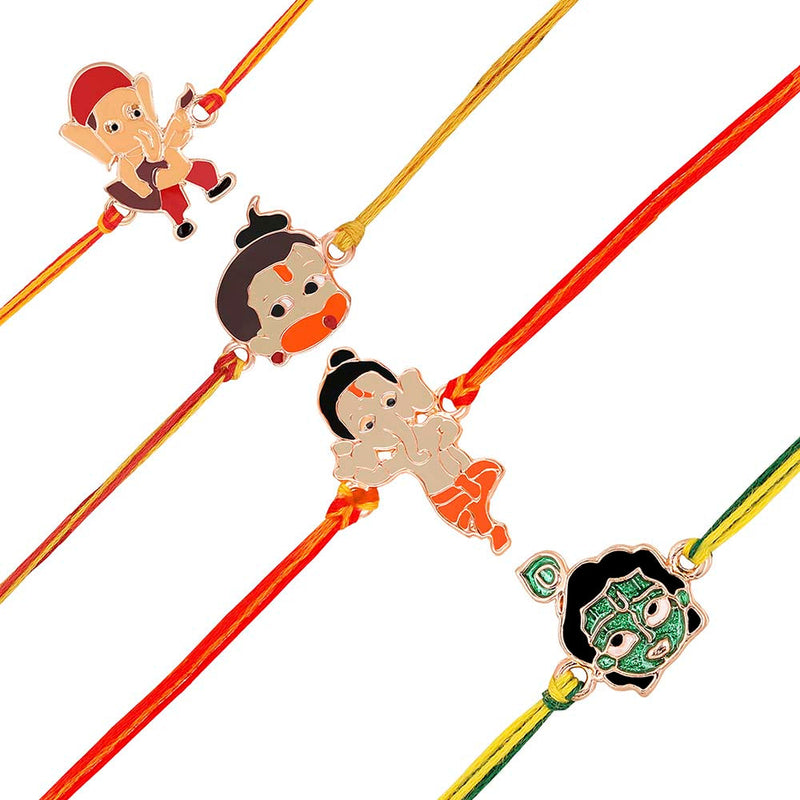 Mahi Combo of Bal Hanuman Bal Ganesh and Bal Krishna Kids Rakhi with Meena Work (RCO1105327Z)