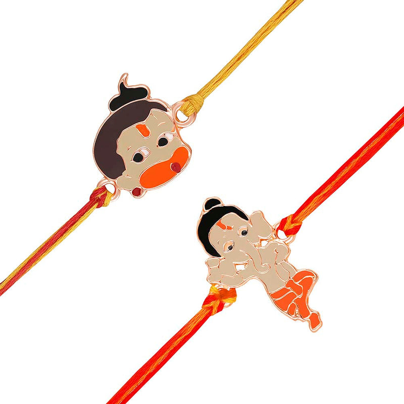 Mahi Combo of Bal Hanuman Bal Ganesh and Bal Krishna Kids Rakhi with Meena Work (RCO1105327Z)