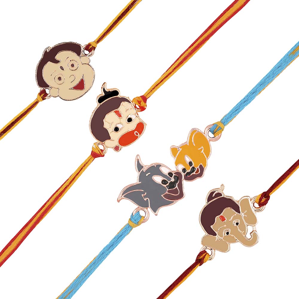 Mahi Rose Gold Plated Combo of 2 God and 2 Cartoon Rakhis for Kids (RCO1105328Z)