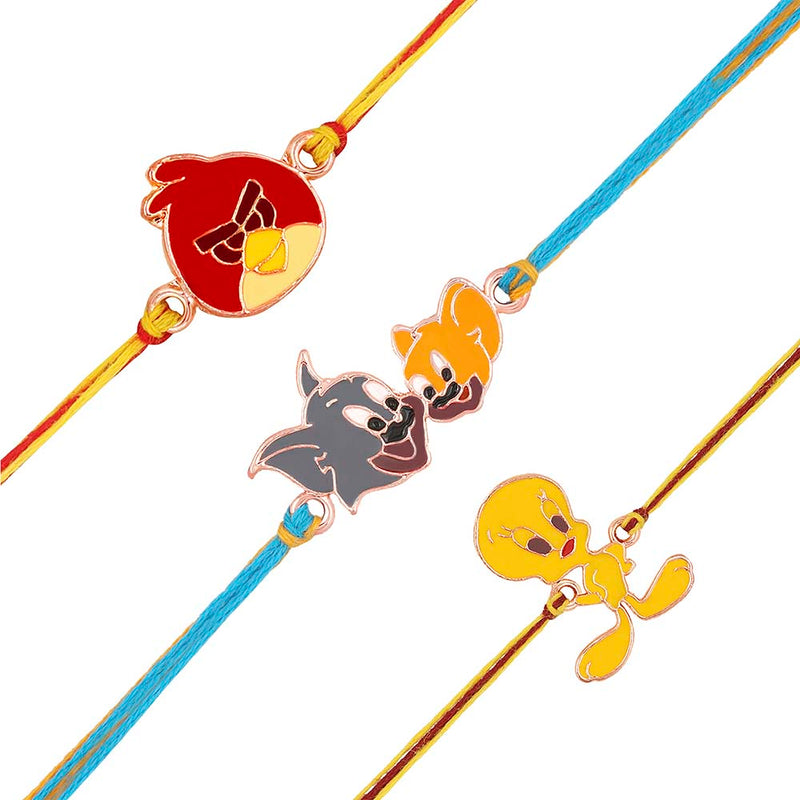 Mahi Combo of 3 Popular Trendy multicolor Cartoon Kids Rakhi with Meena Work (RCO1105330Z)