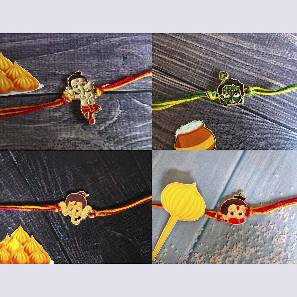 Mahi Combo of Bal Ganesh, Bal Krishna and Bal Hanuman Rakhis for Kids (RCO1105380M)