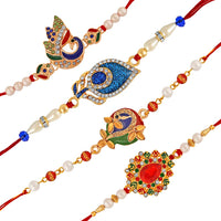 Mahi Combo of Peacok and Peacock Feather Shaped Colorful Meena Work and Crystals Rakhi's for Bhaiya (RCO1105417M)