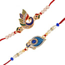Mahi Combo of Peacok and Peacock Feather Shaped Colorful Meena Work and Crystals Rakhi's for Bhaiya (RCO1105417M)