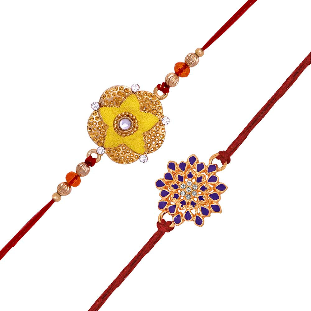 Mahi Combo of Peacok and Floral Shaped Meena Work and Crystals Rakhi's for Bhaiya (RCO1105418M)