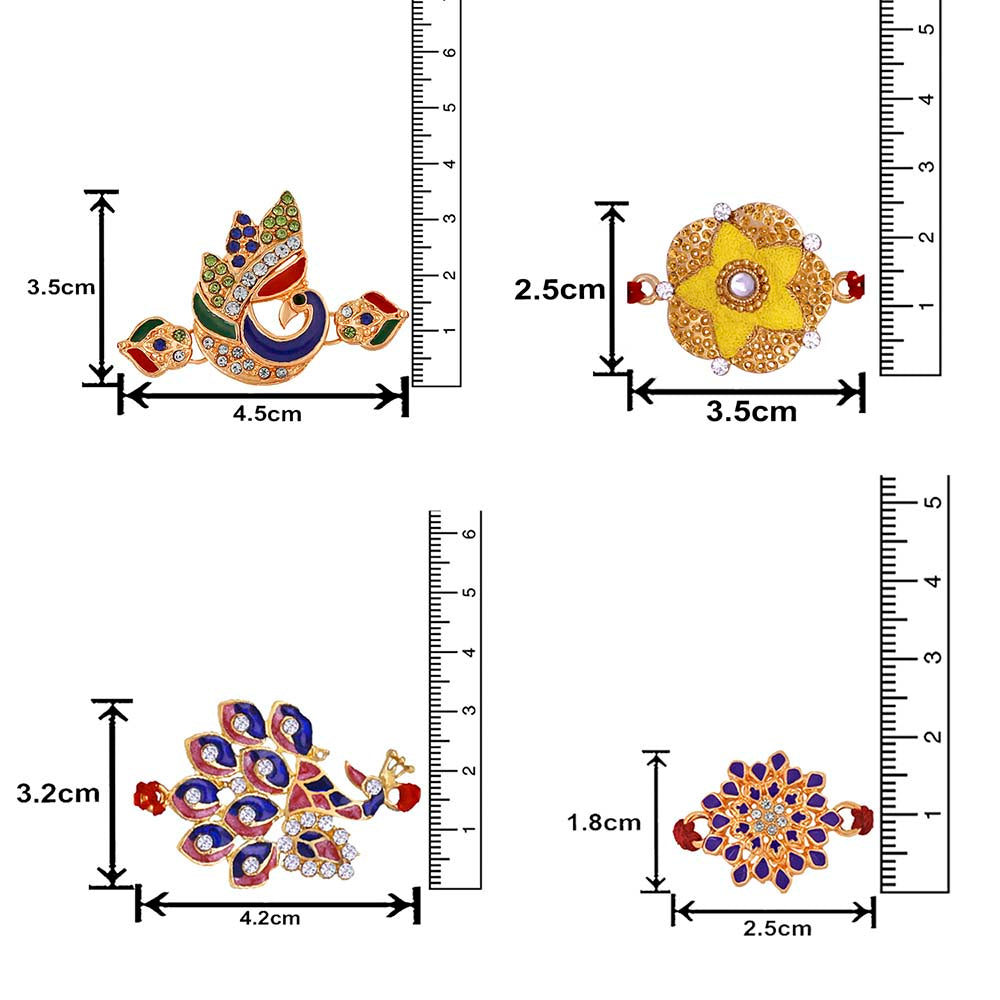 Mahi Combo of Peacok and Floral Shaped Meena Work and Crystals Rakhi's for Bhaiya (RCO1105418M)