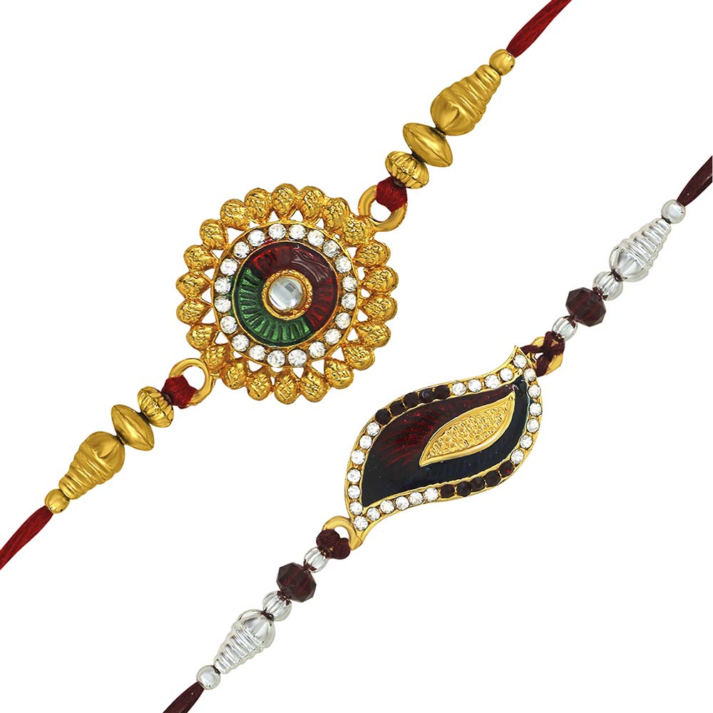 Mahi Combo of Classic Designer Multicolor Crystals Rakhi for Beloved Brother /Bhaiya (RCO1105425M)