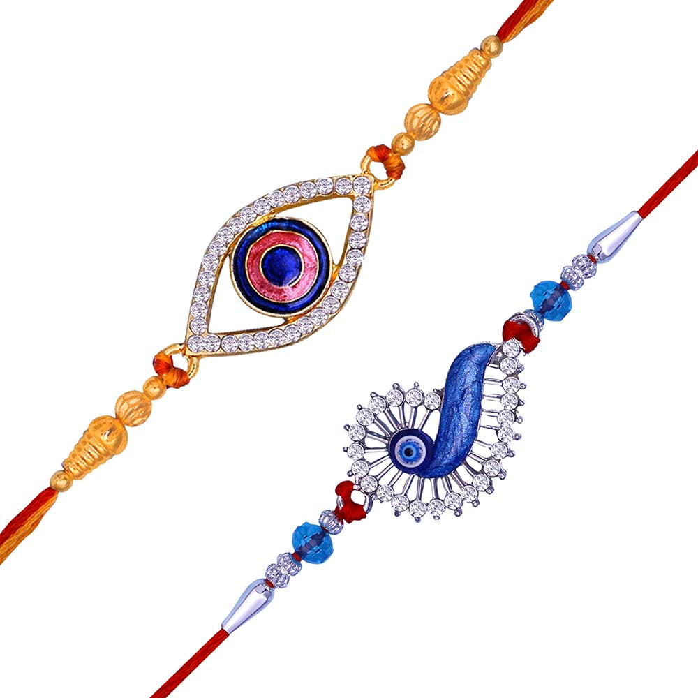 Mahi Combo of Evil Eye Crystals Rakhi's Meena Work for Bhaiya / Brother (RCO1105430M)