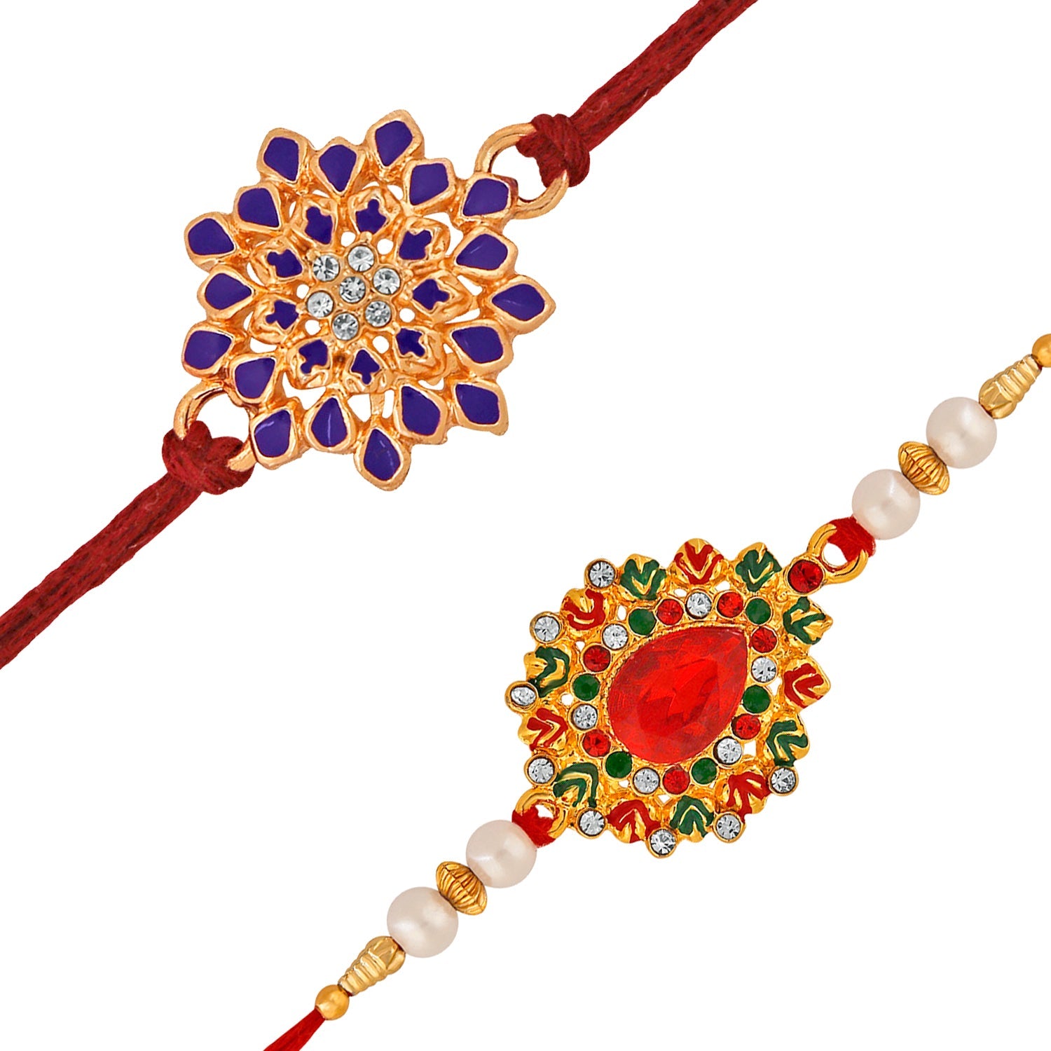 Mahi Combo of 2 Colorful Floral Rakhis with Meena Work and Crystals for Bhaiya / Brother (RCO1105431M)