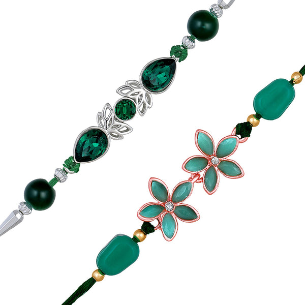 Mahi Combo of Two Beautiful Rakhis with Green and White Crystals for Brothers (RCO1105524M)