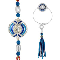 Mahi Blue Meena Work Enamel and Crystals Rakhi Combo for Bhai and Bhabhi (RCOL1105342M)