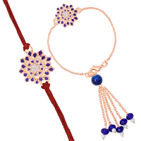 Mahi Blue Meena Work Enamel Floral Combo Rakhi for Bhai and Bhabhi (RCOL1105343M)