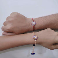 Mahi Blue Meena Work Enamel Floral Combo Rakhi for Bhai and Bhabhi (RCOL1105343M)