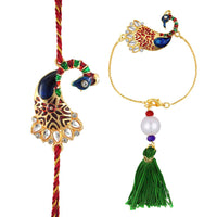 Mahi Peacock Shaped Meenakari Combo Multicolor Rakhi for Bhaiya and Bhabhi (RCOL1105344M)