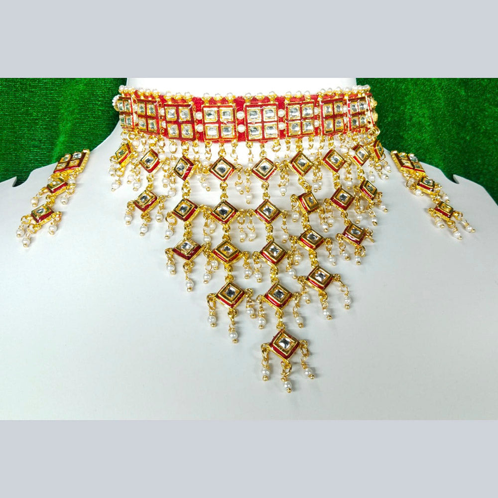 Roshni Emitation Gold Plated Kundan Stone & Beads Necklace Set