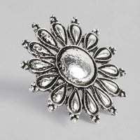 Kord Store Trendy Floral Shape Silver Oxidised Finger Ring