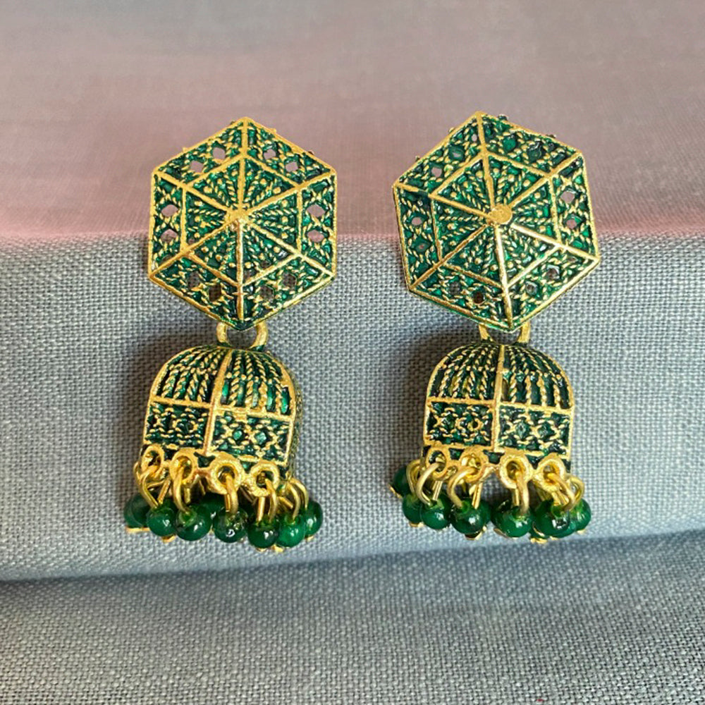 Mahavir Antique Gold Plated Meenakari Jhumki Earrings