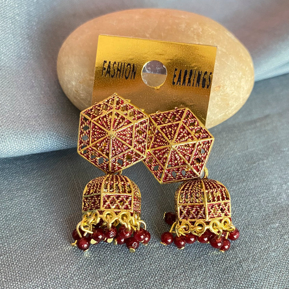 Mahavir Antique Gold Plated Meenakari Jhumki Earrings