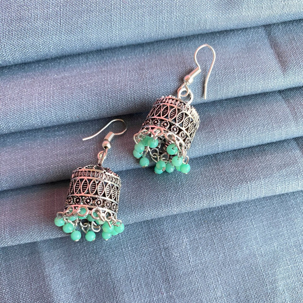 Mahavir Silver Plated Meenakari Jhumki Earrings