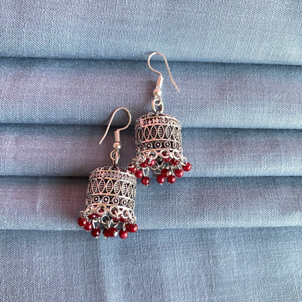 Mahavir Silver Plated Meenakari Jhumki Earrings
