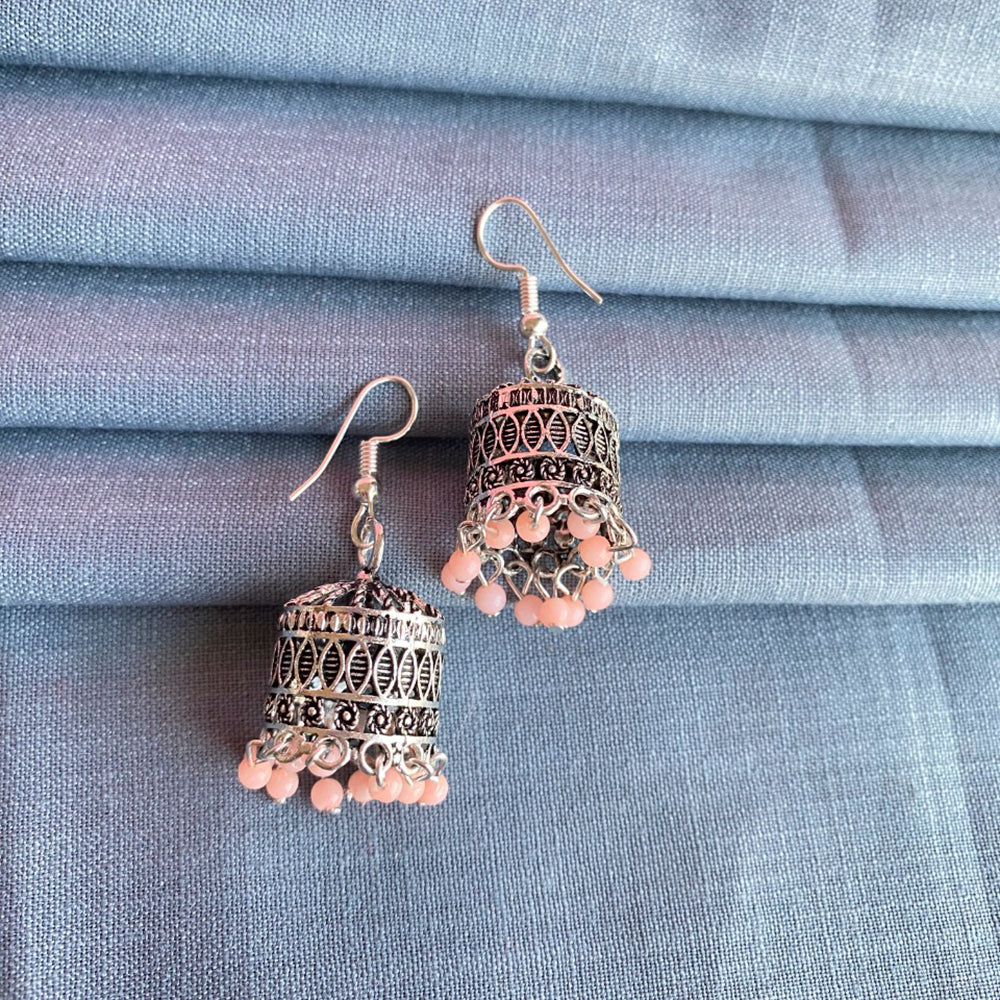 Mahavir Silver Plated Meenakari Jhumki Earrings