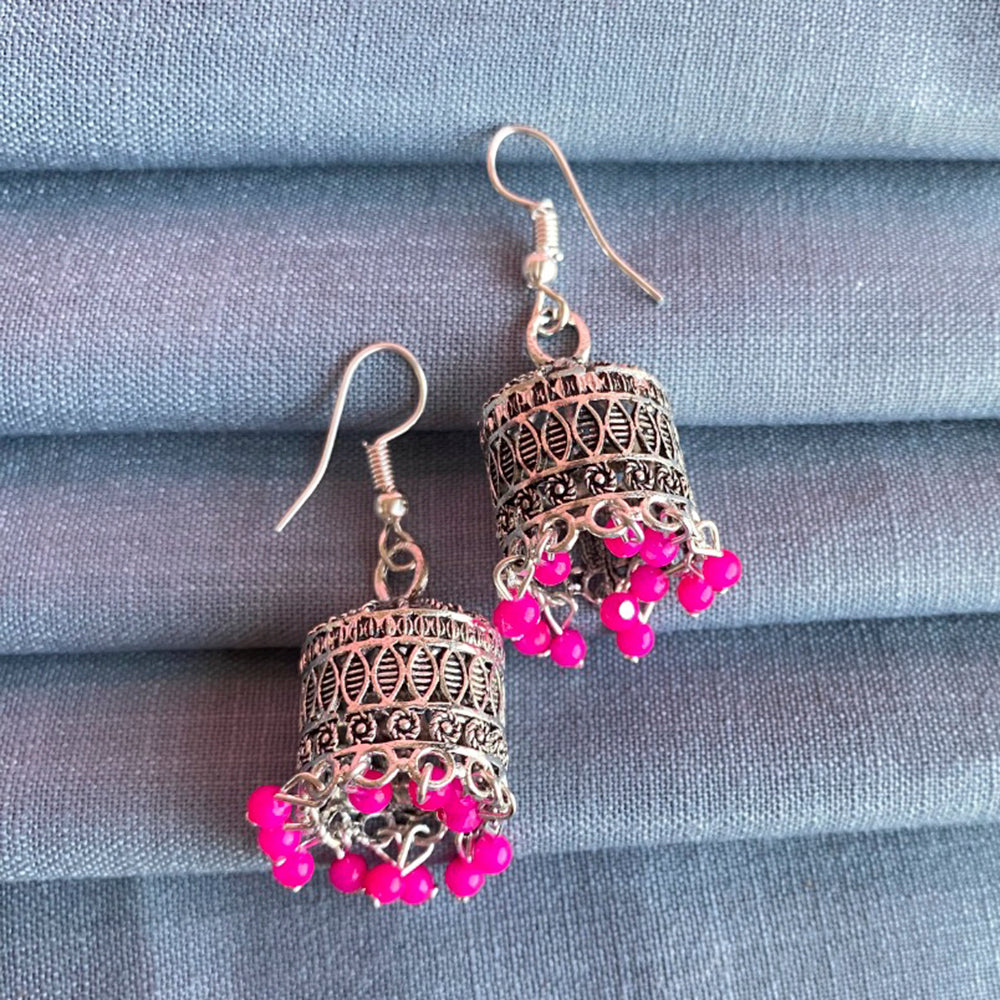 Mahavir Silver Plated Meenakari Jhumki Earrings