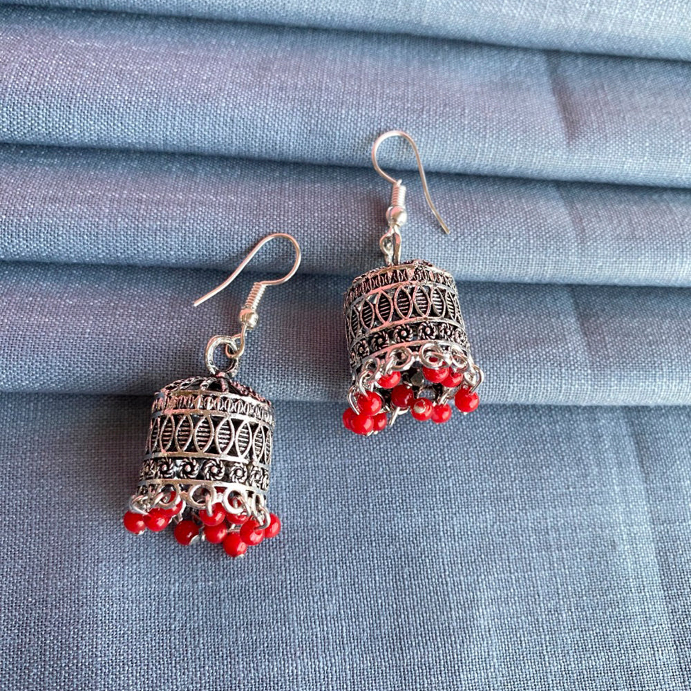 Mahavir Silver Plated Meenakari Jhumki Earrings