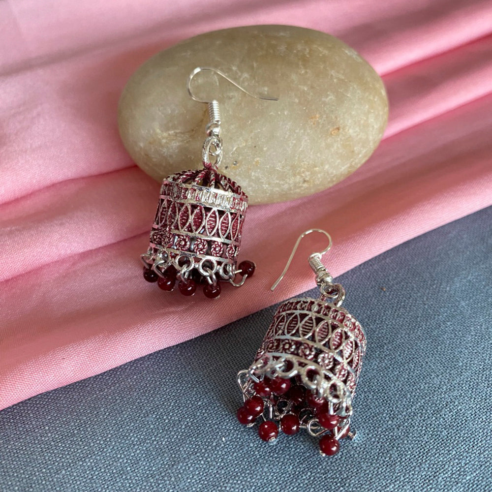 Mahavir Silver Plated Meenakari Jhumki Earrings