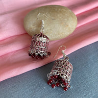 Mahavir Silver Plated Meenakari Jhumki Earrings